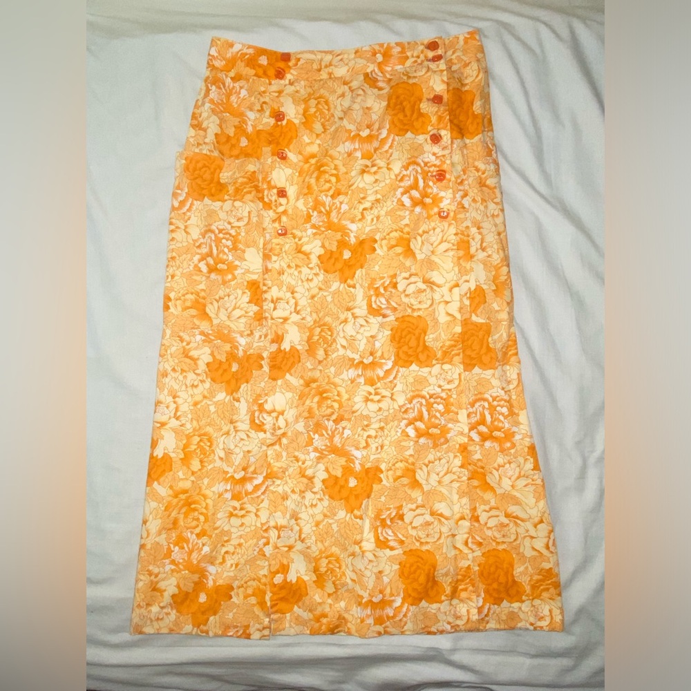 Floral Orange and White Skirt with pockets